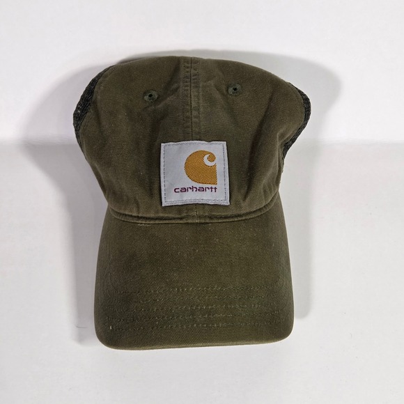 Carhartt Other - Carhartt Trucker Hat Mens OSFA Olive Green Canvas Mesh Snapback Logo Cap